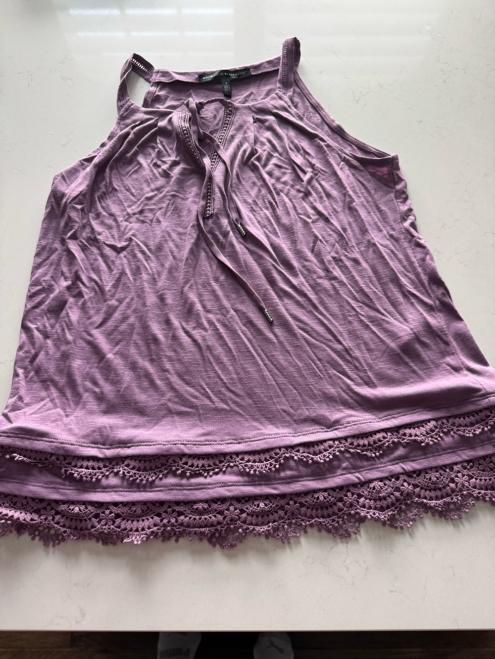 White House Black Market Lavender Crochet-Hem Tank Top